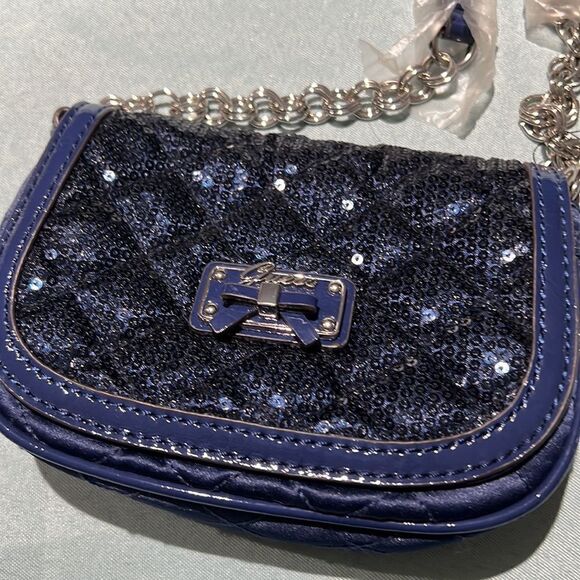 Guess Quilted Sequence Crossbody blue cross body evening bag D6 - Picture 3 of 7